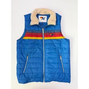 Aviator nation 5 stripe sherpa puffer vest - size xl